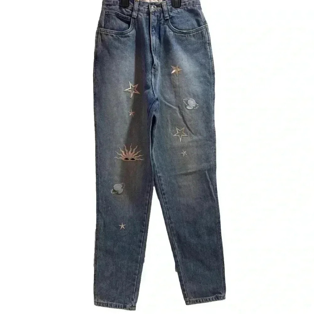 Vintage Chaz Originals Mom Jeans Embroidered with Stars, Sun, Moon. HTF Size 3